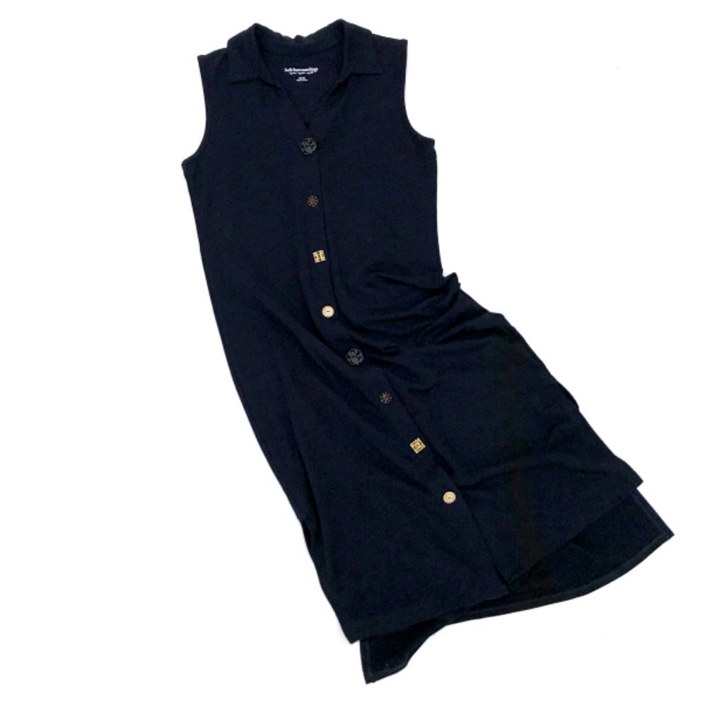 SOFT SURROUNDINGS Women's Button Navy Blue Sleeveless Midi Dress XS
